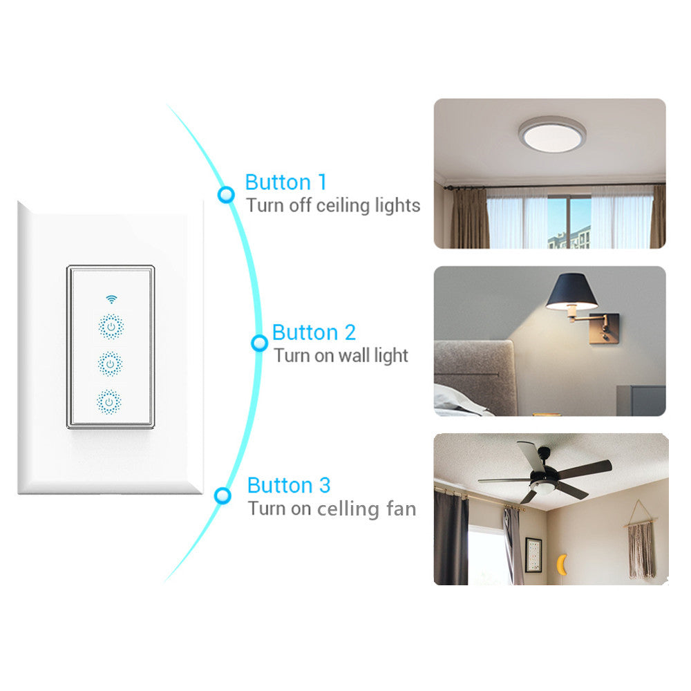 Nexete Smart Wi-Fi Triple Light Switch,3 Individual Single Pole Switch –  nexete