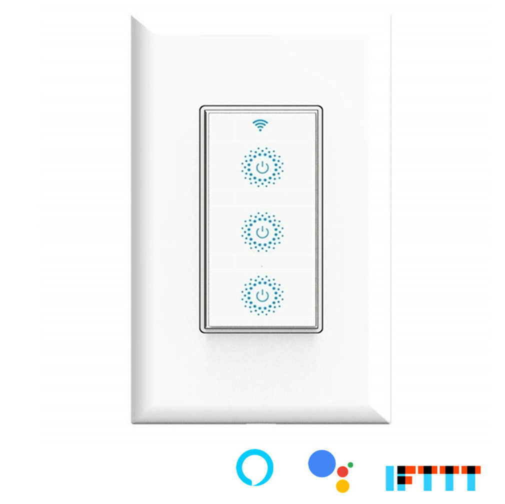 Nexete Smart Wi-Fi Triple Light Switch,3 Individual Single Pole Switch, Compatible with Alexa Google Assistant & IFTTT, Remote Control, Timing Function No Hub Required (1-Pack Triple Smart Switch)