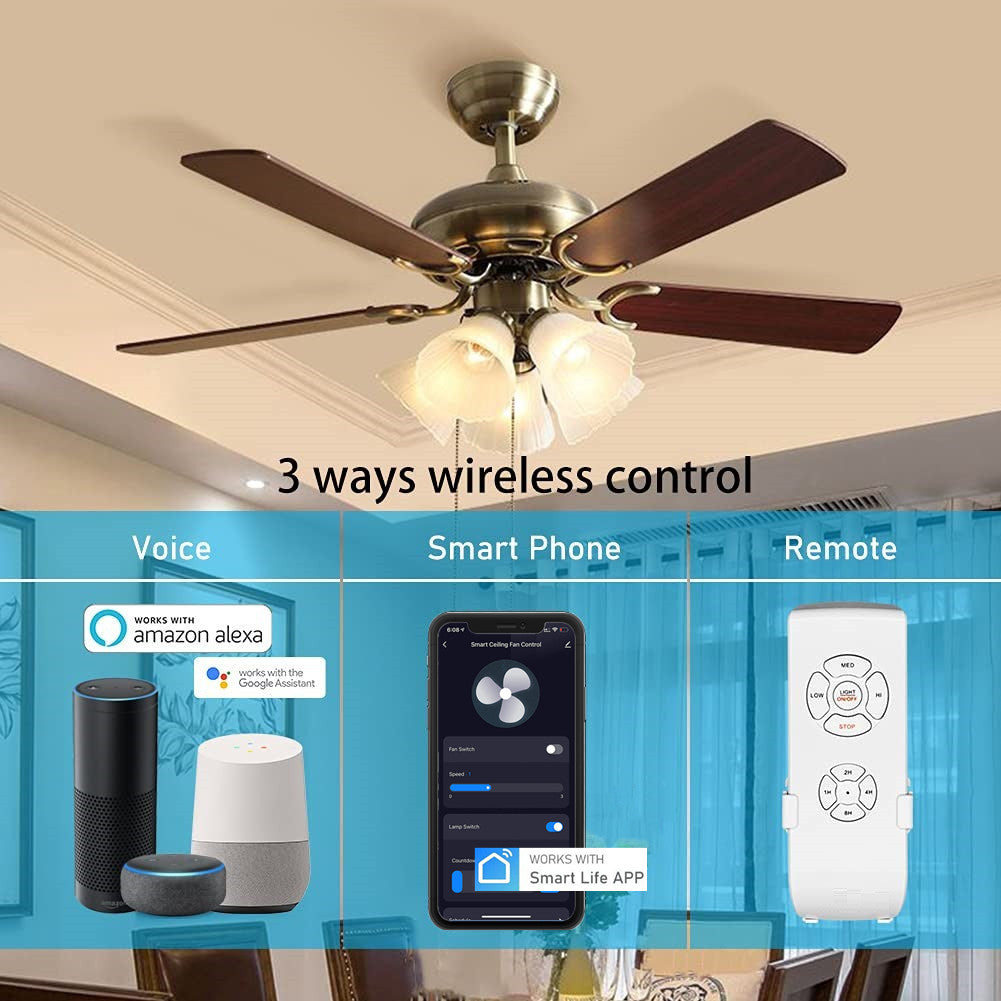 Nexete Universal Smart WiFi Ceiling Fan & Dimmer Remote Control Kit, Ceiling Fan Timing Speed & Dimmable LED Light Dimming Remote Control, Compatible with Alexa Google Assistant & Smart Life App