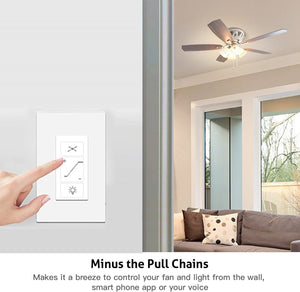 Nexete Smart Wi-Fi Ceiling Fan Control & Dimmer Wall Switch, 2.4Ghz Single Pole Wi-Fi Fan and Light Switch Combo, Compatible with Alexa & Google Home, Smart Life APP, Neutral Wire Needed