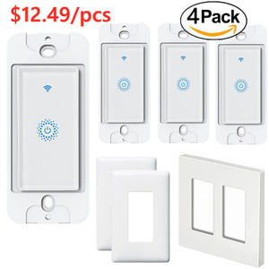 Nexete Smart Wi-Fi Wall Light Switch Compatible with Alexa Google Assistant & IFTTT,Remote Control, Timing Function No Hub Required(Single Pole Smart Switch 4-Pack)