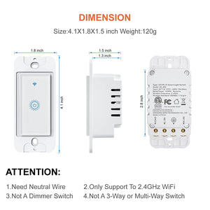 Nexete Smart Wi-Fi Wall Light Switch Compatible with Alexa Google Assistant & IFTTT,Remote Control, Timing Function No Hub Required(Single Pole Smart Switch 4-Pack)