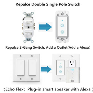 Nexete Smart Wi-Fi Double Light Switch, 2 in1 Single Pole Switch Compatible with Alexa Google Assistant & IFTTT,Remote Control, Timing Function No Hub Required (1-Pack Double Smart Switch)